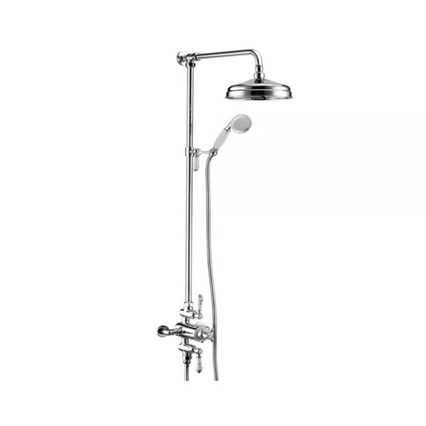 Traditional complete shower pole with hand held shower and fixed rain head