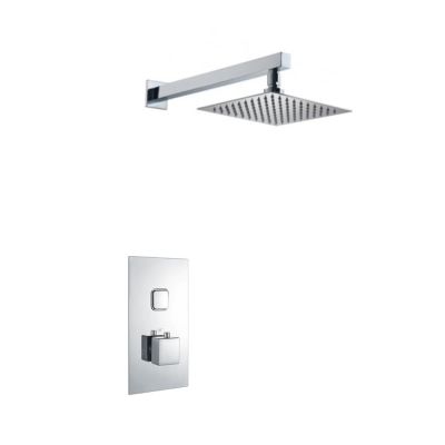 Square push button shower valve with wall mounted square rain shower head