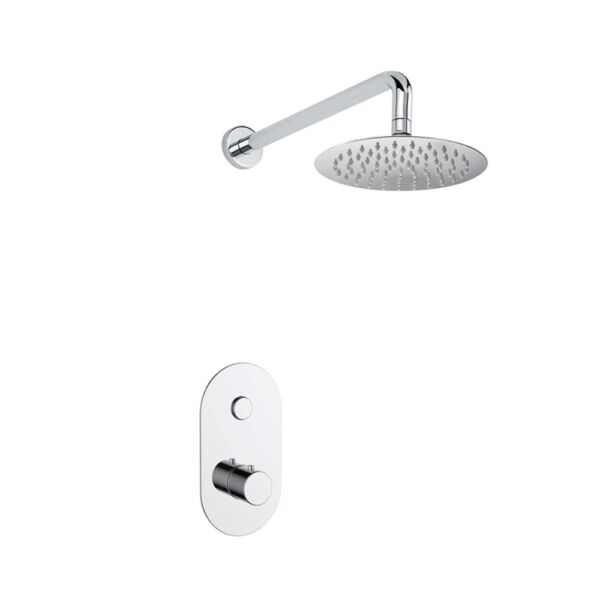 Push Button round built in shower valve with wall mounted rain shower arm