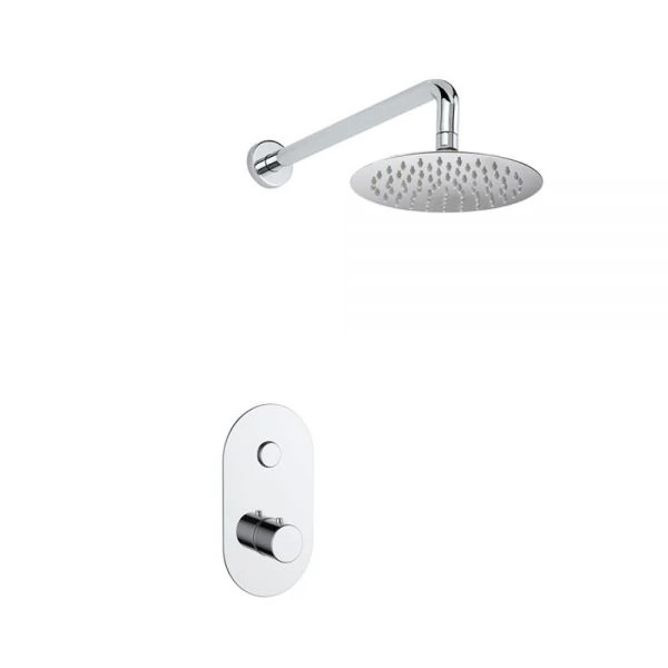 Push Button round built in shower valve with wall mounted rain shower arm