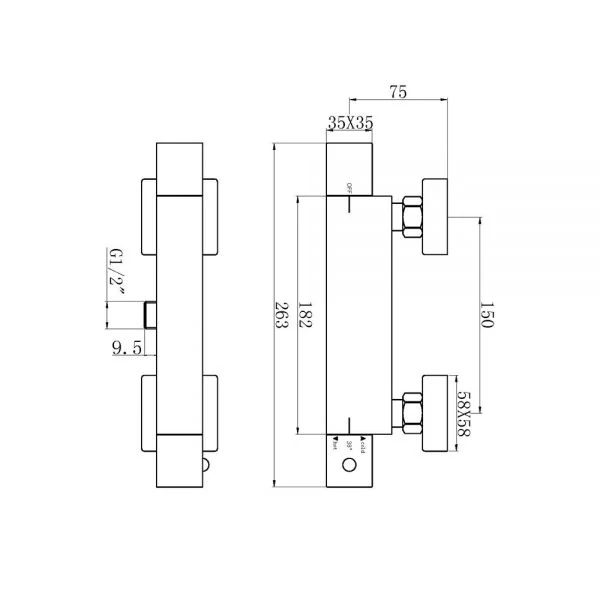 The Tap Factory Exposed Shower Valve Technical Line Drawing