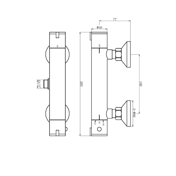 The Tap Factory Exposed Shower Valve Technical Line Drawing