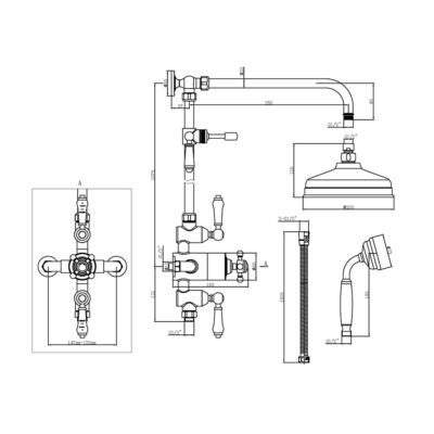 The Tap Factory TF109D Earl Traditional Shower Set Technical Drawing
