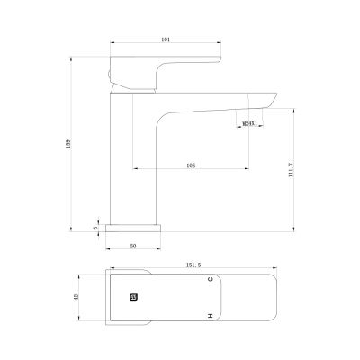 The Tap Factory Razor Basin Mixer Technical Drawing