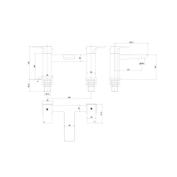 The Tap Factory Razor Bath Filler Technical Line Drawing