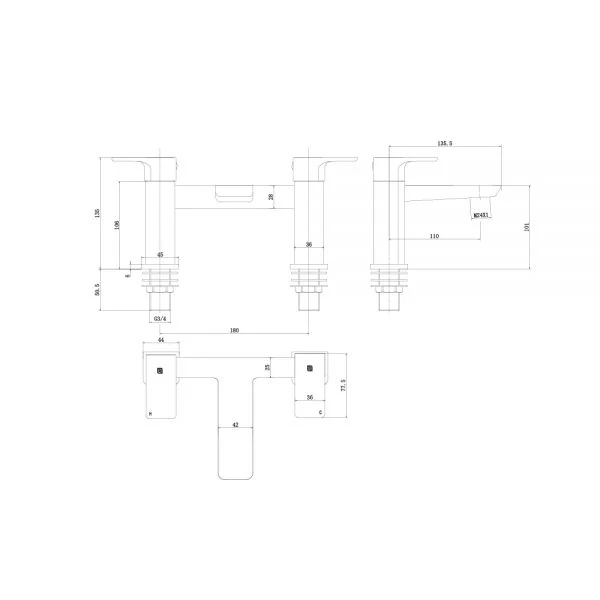 The Tap Factory Razor Bath Filler Technical Line Drawing