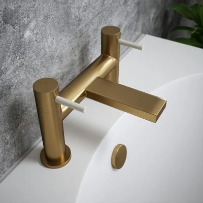 The Tap Factory Brushed Brass Bath Filler with Ivory Handle