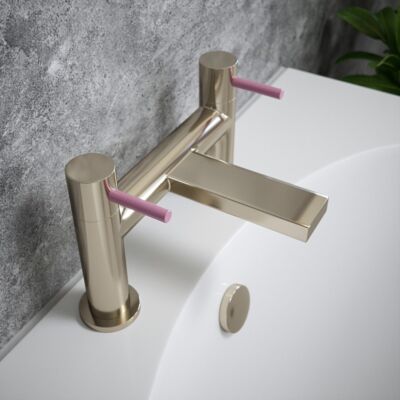The Tap Factory Brushed Nickel Bath Filler with Candy Pink Handle