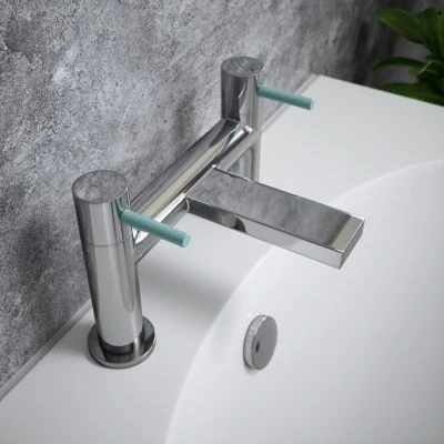 The Tap Factory Chrome Bath Filler with Pastel Blue Handles