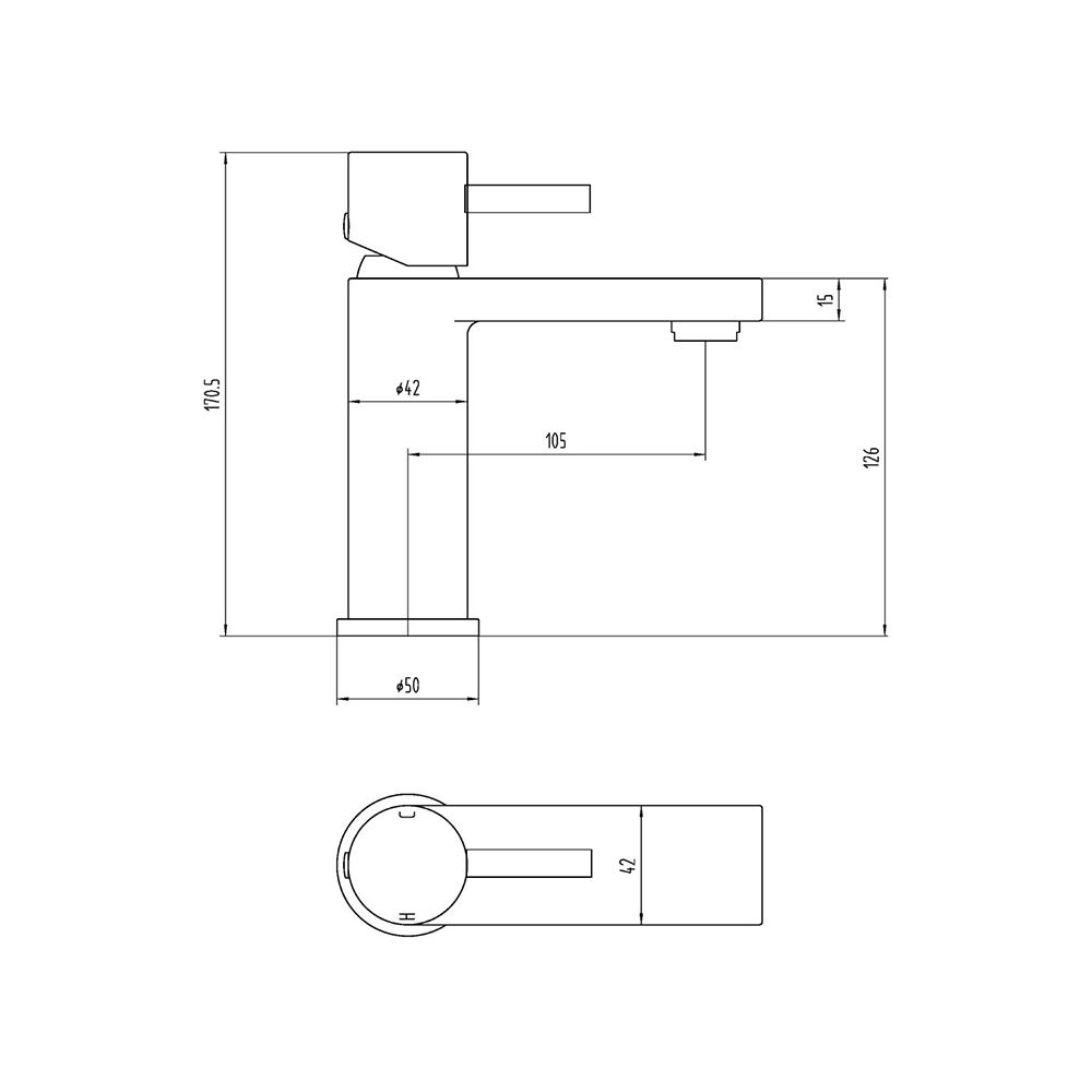 The Tap Factory Vibrance Basin Mixer Technical Drawing