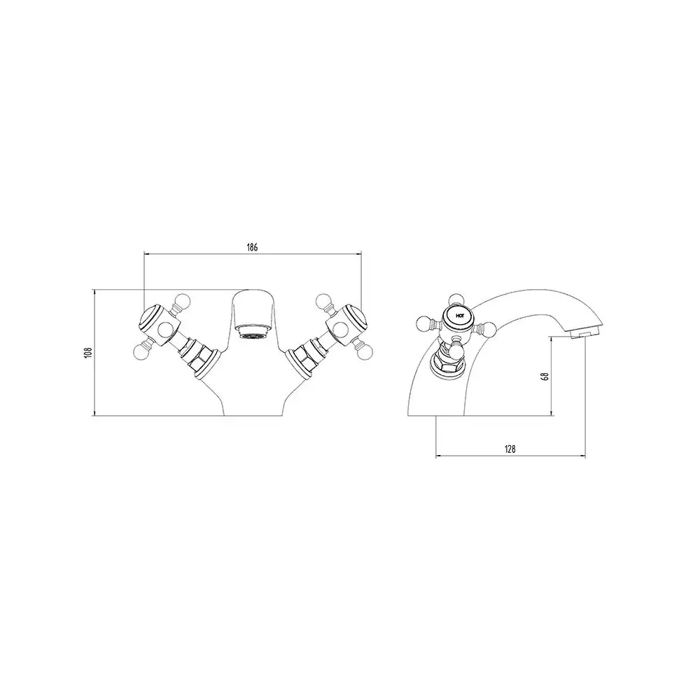 The Tap Factory Vogue Basin Mixer Technical Drawing