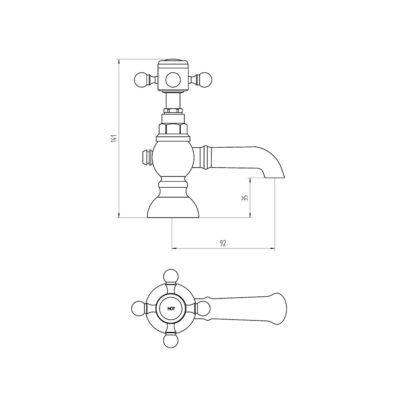 The Tap Factory Vogue Basin Tap Technical Drawing