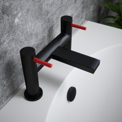 The Tap Factory Vanto Black Bath Filler with Postbox Red Handles