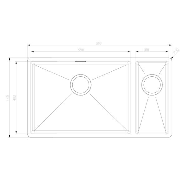 Sink 44 RH Dimensions. Flip for LH.