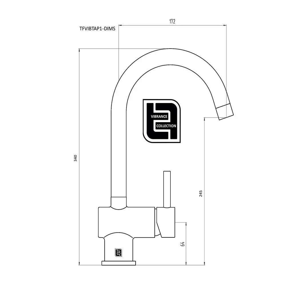 Vibrance Mono Kitchen Mixer Tap Technical Drawing