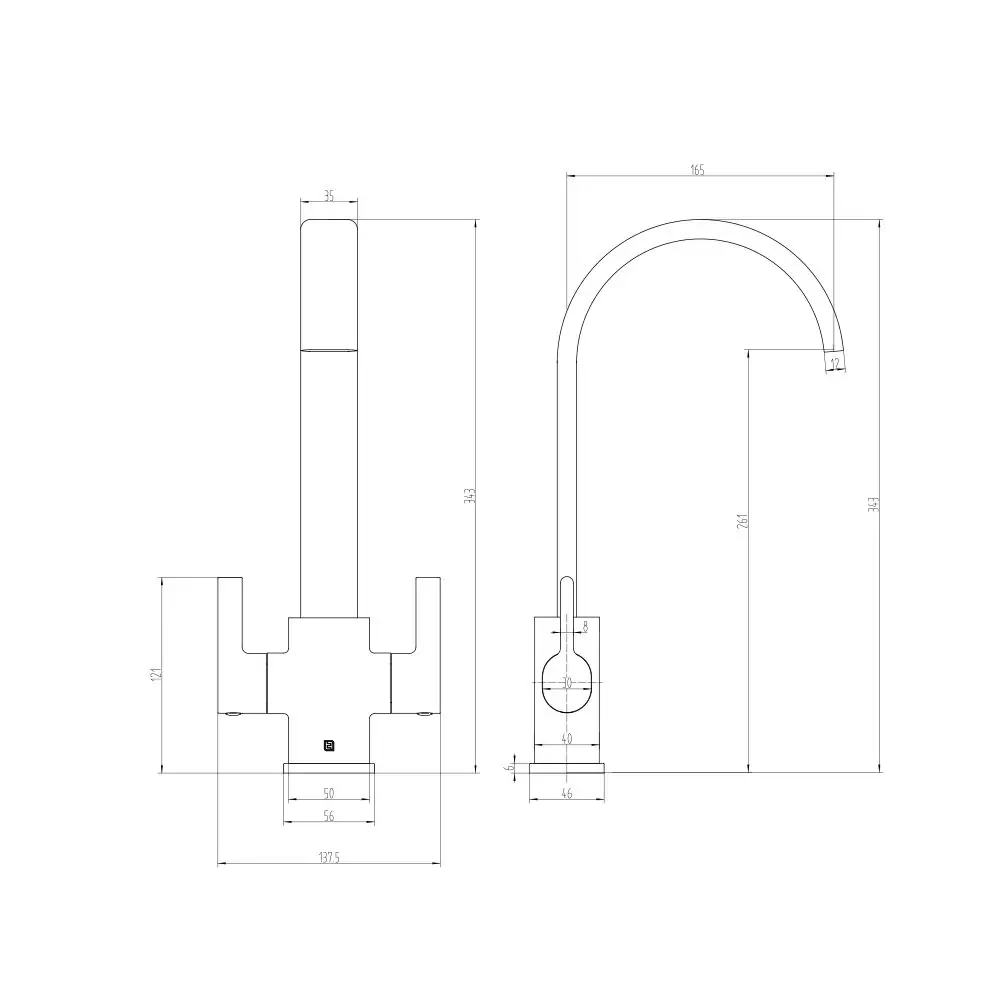 The Tap Factory Hygge kitchen mixer tap Technical Drawing