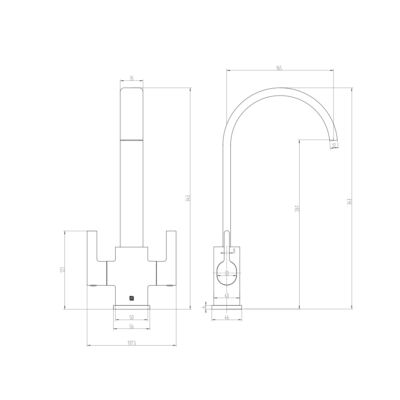 The Tap Factory Hygge kitchen mixer tap Technical Drawing