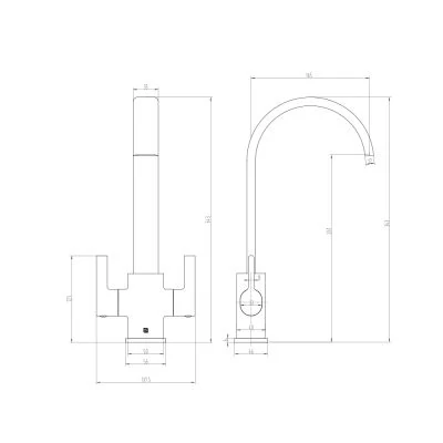 The Tap Factory Hygge kitchen mixer tap Technical Drawing