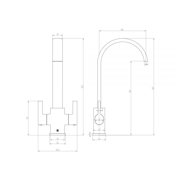 The Tap Factory Hygge kitchen mixer tap Technical Drawing