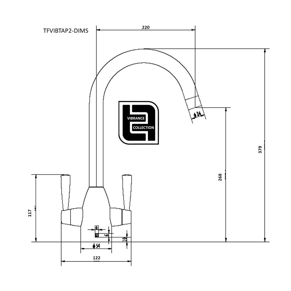 Vibrance Duo Kitchen Mixer Technical Drawing