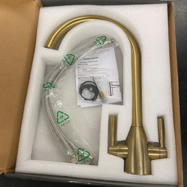 The Tap Factory Vibrance Duo kitchen mixer in brushed brass