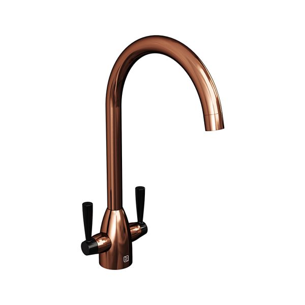 The Tap Factory Vibrance Duo kitchen mixer tap in copper with Vanto black handles