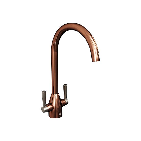 The Tap Factory Vibrance Duo kitchen mixer tap in polished copper with brushed nickel handles