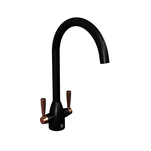 The Tap Factory Vibrance Duo kitchen mixer tap in Vanto black with copper handles