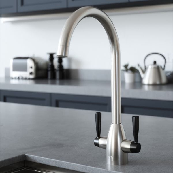 The Tap Factory Vibrance Duo Kitchen Mono in Nickel with Vanto Black Handles