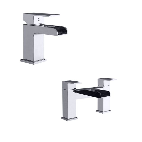 The Tap Factory Square Waterfall Basin Tap and Bath Filler