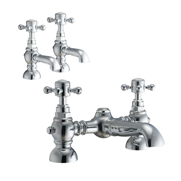The Tap Factory traditional imperial pait of basin taps and bath filler set