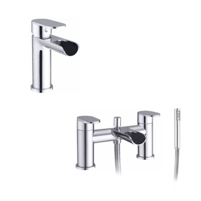 The Tap Factory Round Waterfall Basin Tap and Bath Filler Set with Shower Attachment