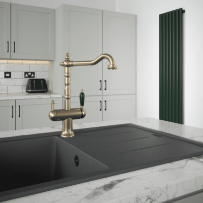 The Tap Factory Provence Brushed Gold Instant Hot Tap with Racing Green handle