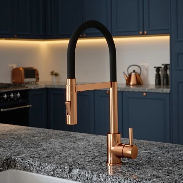 The Tap Factory Tube Spray Tap in Copper with Black Velvet Tube