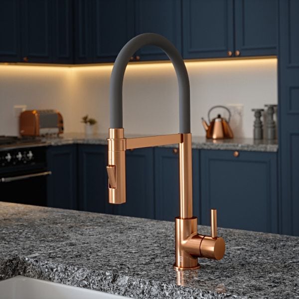 The Tap Factory Tube Spray Tap in Copper with Blade Grey Tube