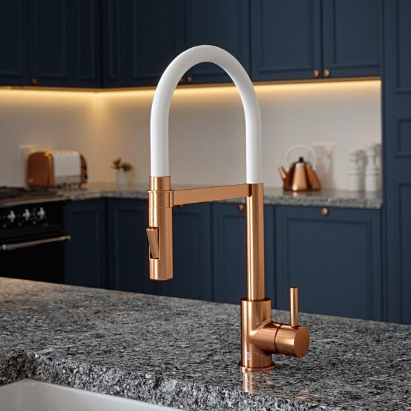 The Tap Factory Tube Spray Tap in Copper with Ghost White Tube