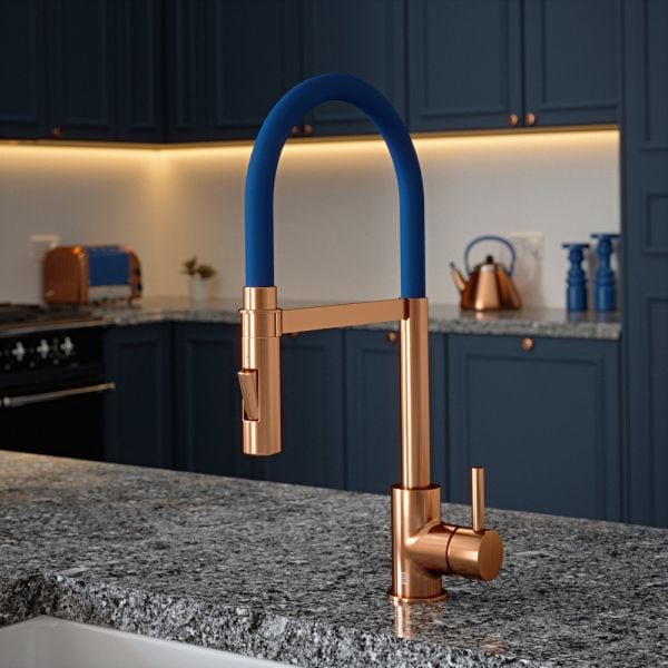 The Tap Factory Tube Spray Tap in Copper with Salamanca Blue Tube