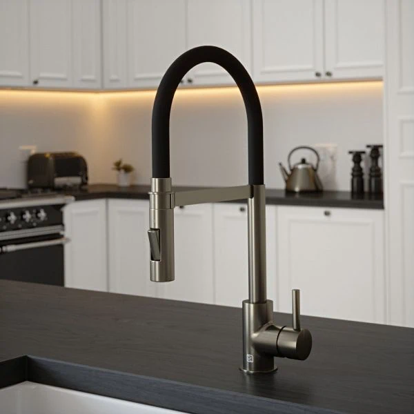 The Tap Factory Tube Spray Tap in Gun Metal with Black Velvet Tube