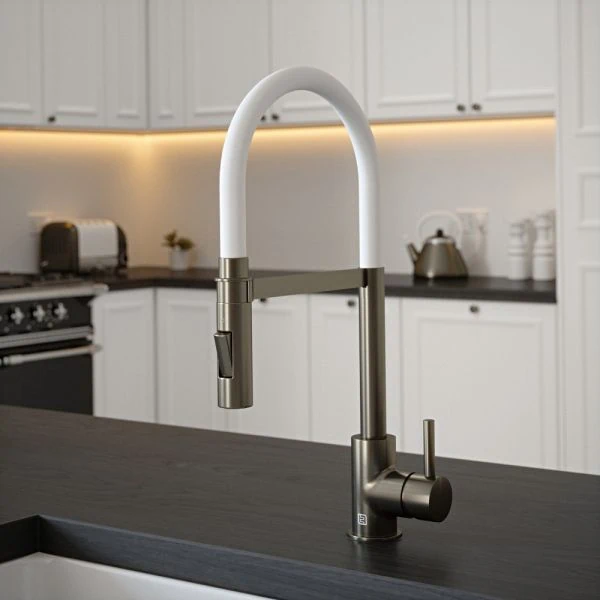 The Tap Factory Tube Spray Tap in Gun Metal with Ghost White Tube