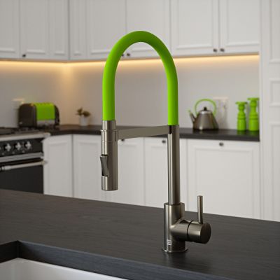 The Tap Factory Tube Spray Tap in Gun Metal with Green Tea Tube
