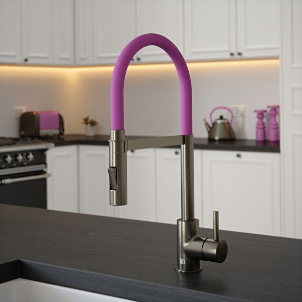 The Tap Factory Tube Spray Tap in Gun Metal with Mulberry Wine Tube