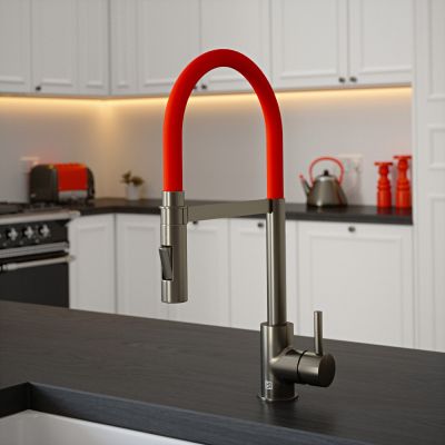 The Tap Factory Tube Spray Tap in Gun Metal with Sunset Red Tube