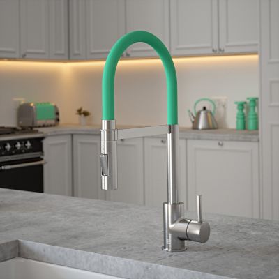 The Tap Factory Tube Spray Tap in Nickel with Aqua Sea Tube