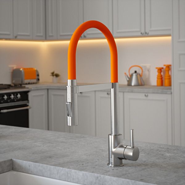 The Tap Factory Tube Spray Tap in Nickel with Orange Zest Tube