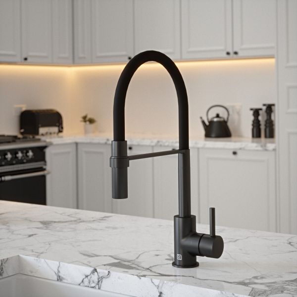 The Tap Factory Tube Tap Without Spray Function in Black with Black Velvet Tube
