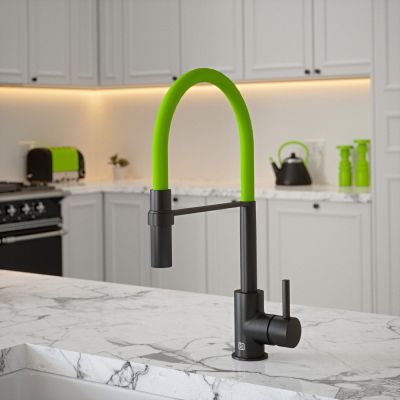 The Tap Factory Tube Tap Without Spray Function in Black with Green Tea Tube
