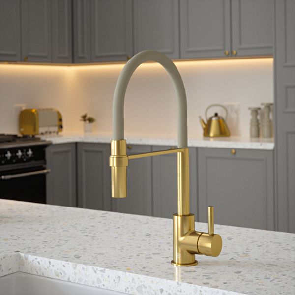The Tap Factory Tube Tap Without Spray Function in Brushed Brass with Bone Ivory Tube
