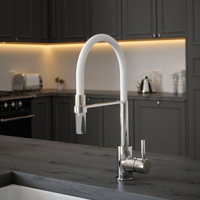 The Tap Factory Tube Tap Without Spray Function in Chrome with Ghost White Tube