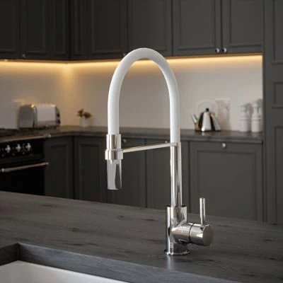The Tap Factory Tube Tap Without Spray Function in Chrome with Ghost White Tube