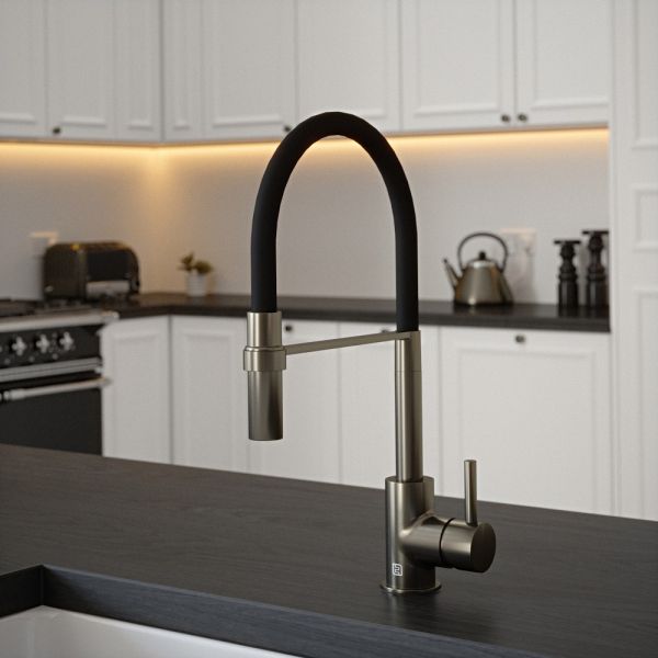 The Tap Factory Tube Tap Without Spray Function in Gun Metal with Black Velvet Tube